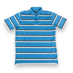 Callaway Polo Shirt Mens Medium Blue Gray Stripe Golf Opti Dri Short Sleeve EUC